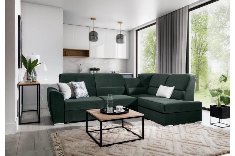 Sajmon Bäddsoffa m. Schäslong 3-sits - Mörkgrön - Möbler - Soffa - Bäddsoffa