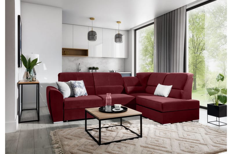 Sajmon Bäddsoffa m. Schäslong 3-sits, Mörklila