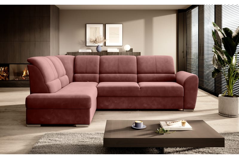 Sajmon Bäddsoffa m. Schäslong 3-sits - Rosa - Bäddsoffa