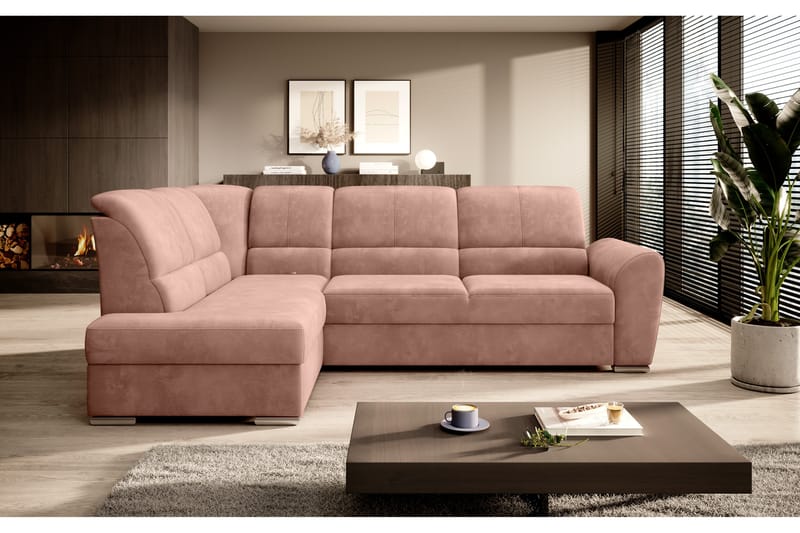 Sajmon Bäddsoffa m. Schäslong 3-sits - Rosa - Bäddsoffa