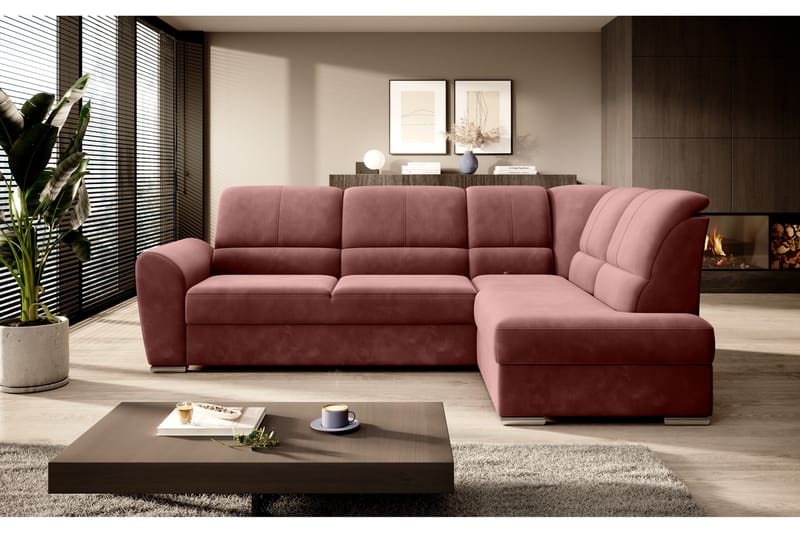 Sajmon Bäddsoffa m. Schäslong 3-sits - Rosa - Bäddsoffa