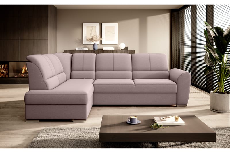 Sajmon Bäddsoffa m. Schäslong 3-sits - Rosa - Bäddsoffa