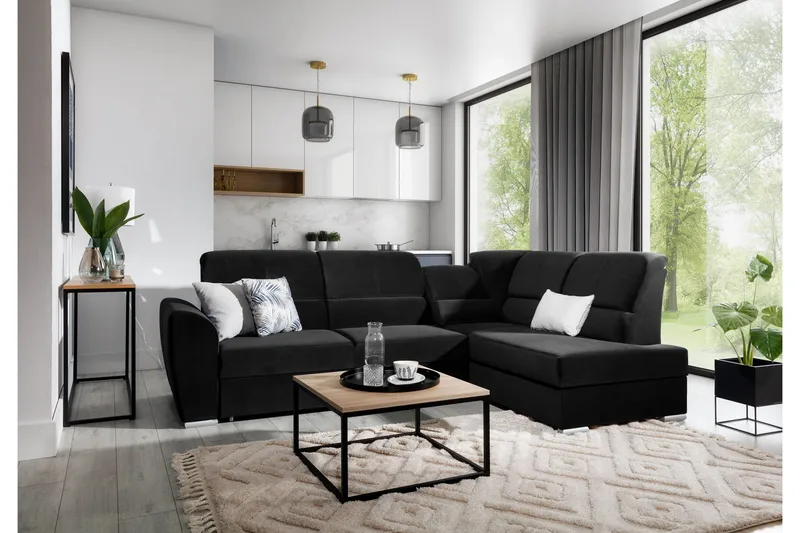 Sajmon Bäddsoffa m. Schäslong 3-sits - Svart - Möbler - Soffa - Bäddsoffa