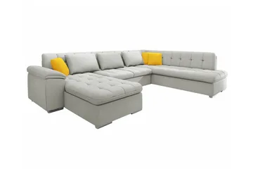 Sakri 5-sits U-formad Hörnbäddsoffa 125x290 cm med Förvaring i Sammet - Ljusgrå - Möbler - Soffa - Bäddsoffa
