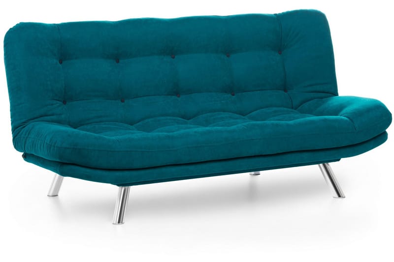 Sandee 3-sits Fällbar Längsbäddad Bäddsoffa 130x200 cm i Tyg - Petrolblå - Möbler - Soffa - Bäddsoffa