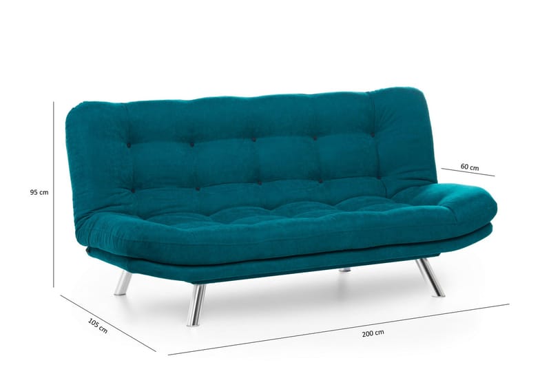Sandee 3-sits Fällbar Längsbäddad Bäddsoffa 130x200 cm i Tyg - Petrolblå - Möbler - Soffa - Bäddsoffa