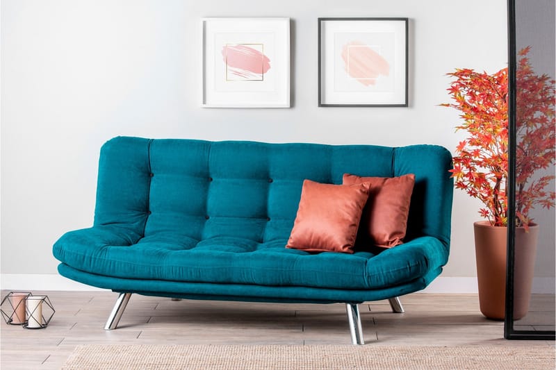 Sandee 3-sits Fällbar Längsbäddad Bäddsoffa 130x200 cm i Tyg - Petrolblå - Möbler - Soffa - Bäddsoffa