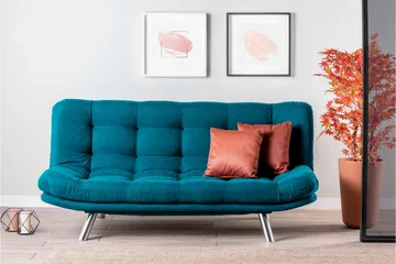 Sandee 3-sits Fällbar Längsbäddad Bäddsoffa 130x200 cm i Tyg - Petrolblå - Möbler - Soffa - Bäddsoffa