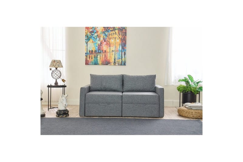 Savra 2-sits Rektangulär Bäddsoffa 136x200 cm med Förvaring i Tyg - Grå - Möbler - Soffa - Bäddsoffa