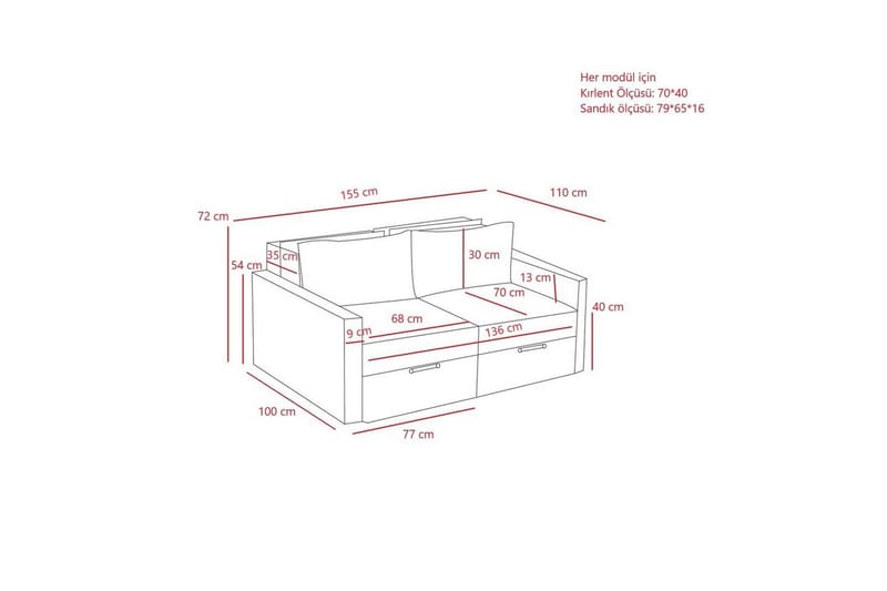 Savra 2-sits Rektangulär Bäddsoffa 136x200 cm med Förvaring i Tyg - Grå - Möbler - Soffa - Bäddsoffa