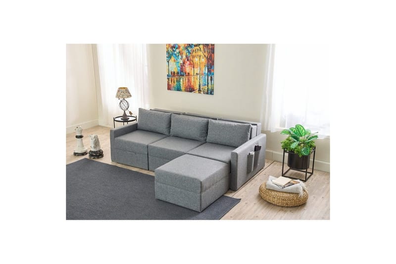 Savra Bäddsoffa med Divan 3-sits - Grå - Möbler - Soffa - Bäddsoffa