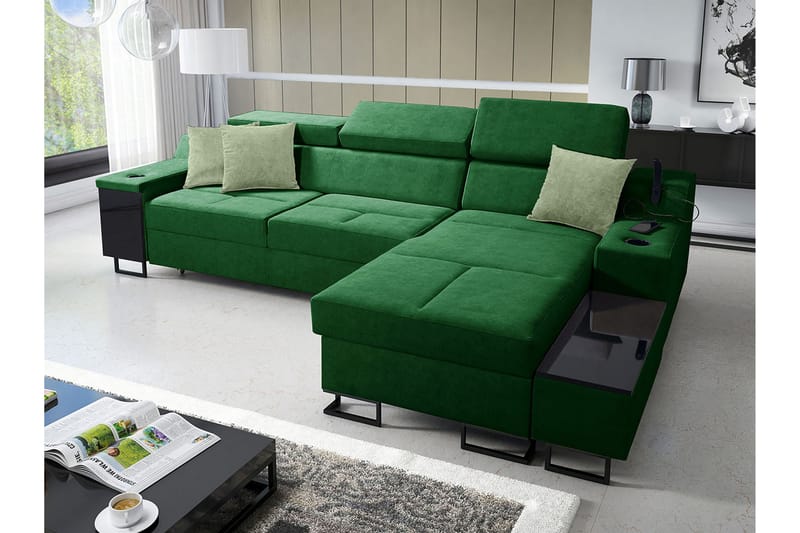 Seginus Bäddsoffa m. Divan Förvaring 3-sits 226x127 - Grön - Bäddsoffa - Bäddsoffa divan