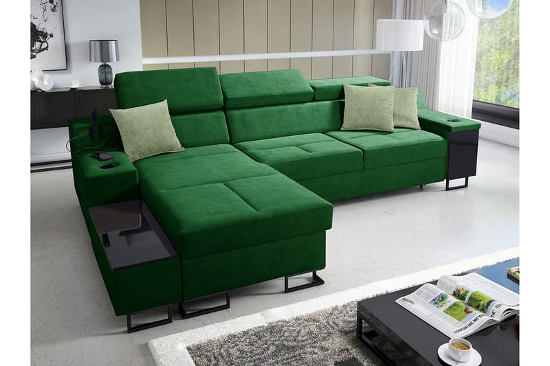 Seginus Bäddsoffa m. Divan Förvaring 3-sits 226x127 - Grön - Bäddsoffa - Bäddsoffa divan