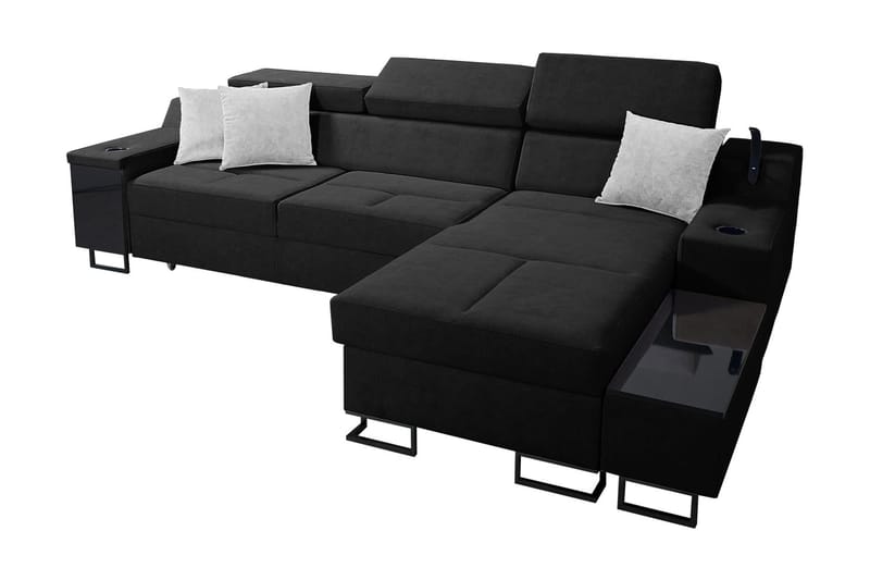 Seginus Bäddsoffa m. Divan Förvaring 3-sits 226x127, Svart