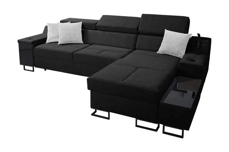 Seginus Bäddsoffa m. Divan Förvaring 3-sits 226x127, Svart