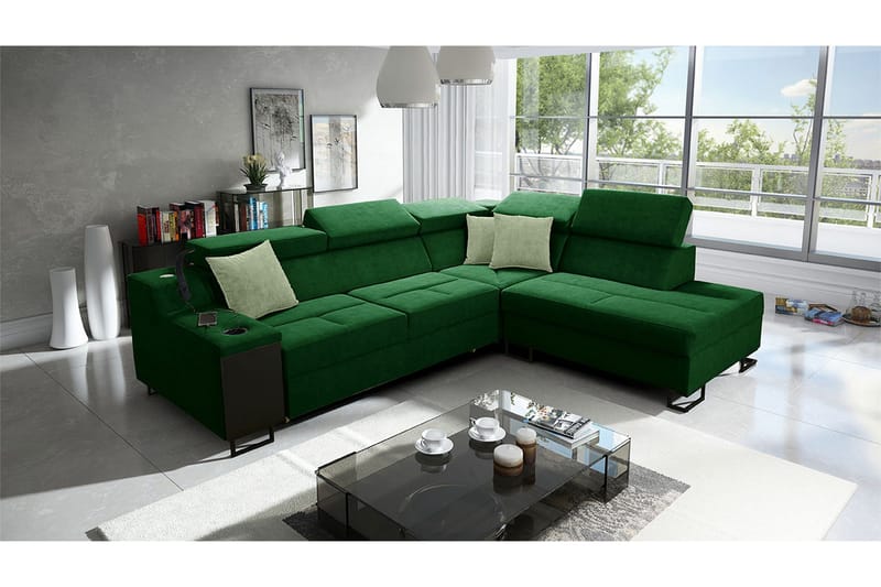 Seginus Bäddsoffa m. Schäslong 3-sits 210x127 - Grön - Möbler - Soffa - Bäddsoffa