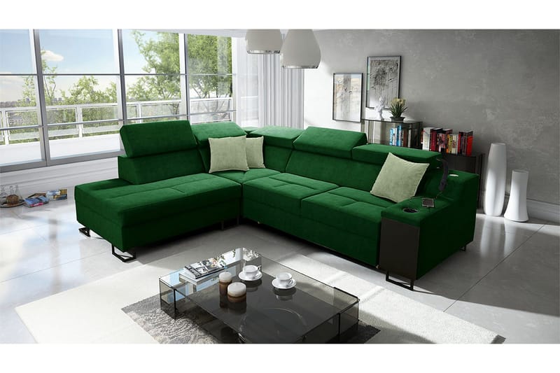 Seginus Bäddsoffa m. Schäslong 3-sits 210x127 - Grön - Möbler - Soffa - Bäddsoffa