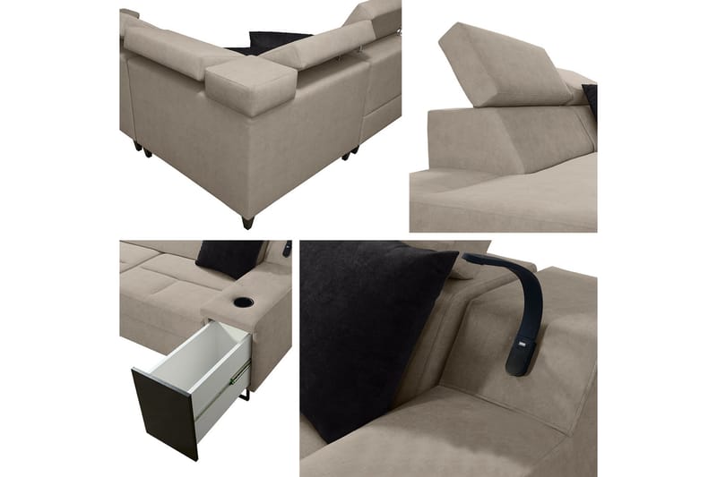 Seginus Bäddsoffa m. Schäslong 3-sits 210x127 - Rosa - Möbler - Soffa - Bäddsoffa