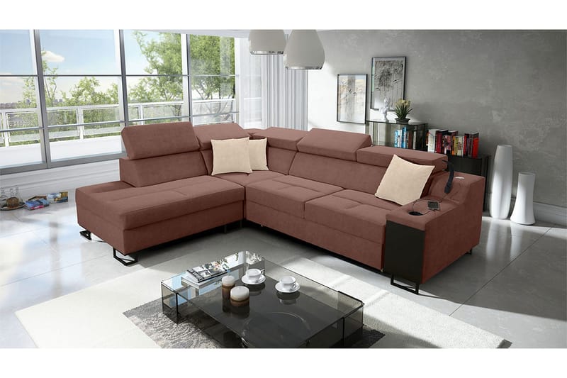 Seginus Bäddsoffa m. Schäslong 3-sits 210x127 - Rosa - Möbler - Soffa - Bäddsoffa