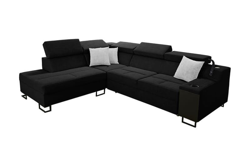 Seginus Bäddsoffa m. Schäslong 3-sits 210x127 - Svart - Bäddsoffa