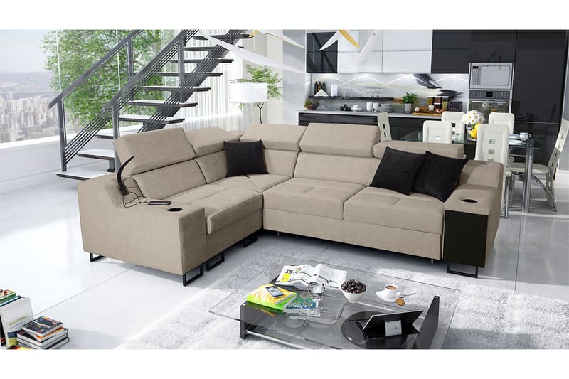 Seginus Hörnbäddsoffa 4-sits 210x127 - Beige - Möbler - Soffa - Bäddsoffa