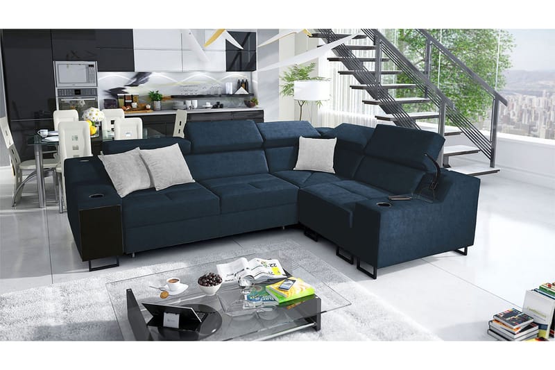 Seginus Hörnbäddsoffa 4-sits 210x127 - Blå - Möbler - Soffa - Bäddsoffa