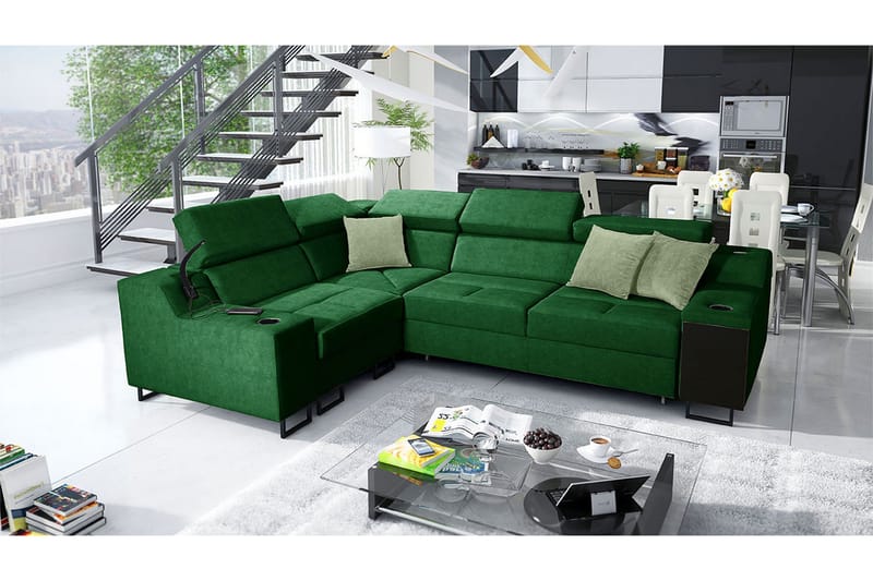 Seginus Hörnbäddsoffa 4-sits 210x127 - Grön - Möbler - Soffa - Bäddsoffa