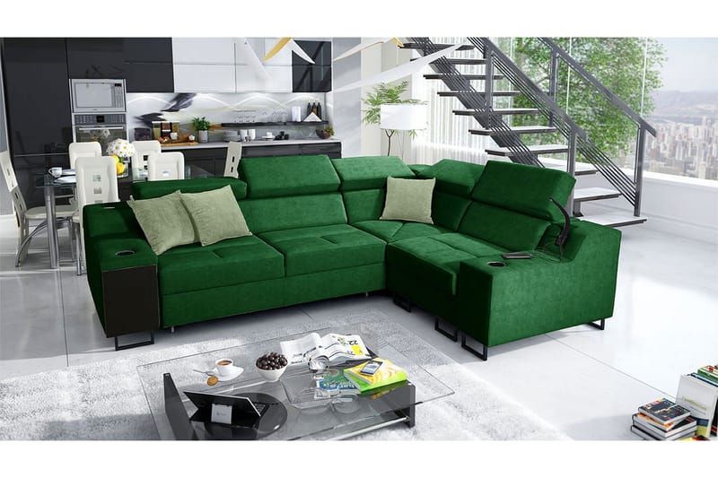 Seginus Hörnbäddsoffa 4-sits 210x127 - Grön - Möbler - Soffa - Bäddsoffa