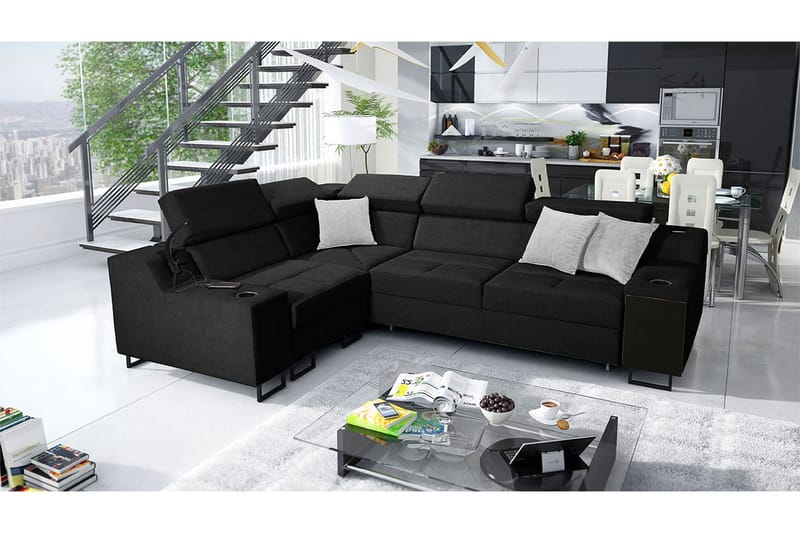 Seginus Hörnbäddsoffa 4-sits 210x127 - Svart - Möbler - Soffa - Bäddsoffa