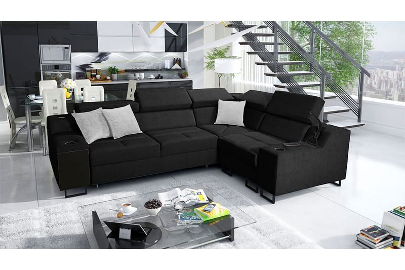 Seginus Hörnbäddsoffa 4-sits 210x127 - Svart - Möbler - Soffa - Bäddsoffa