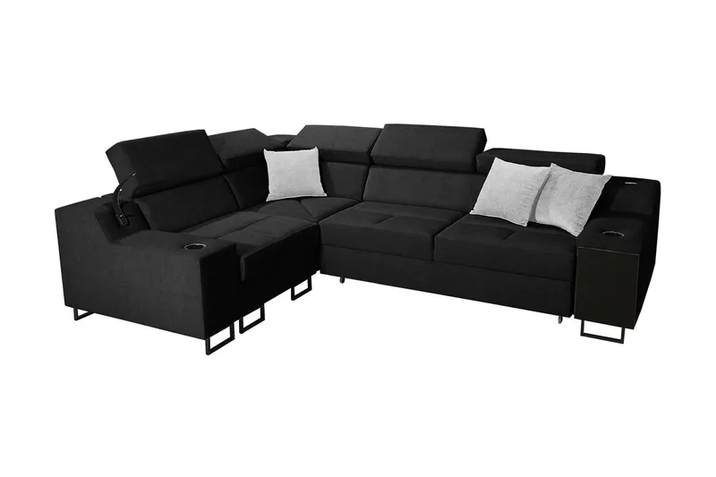 Seginus Hörnbäddsoffa 4-sits 210x127, Svart