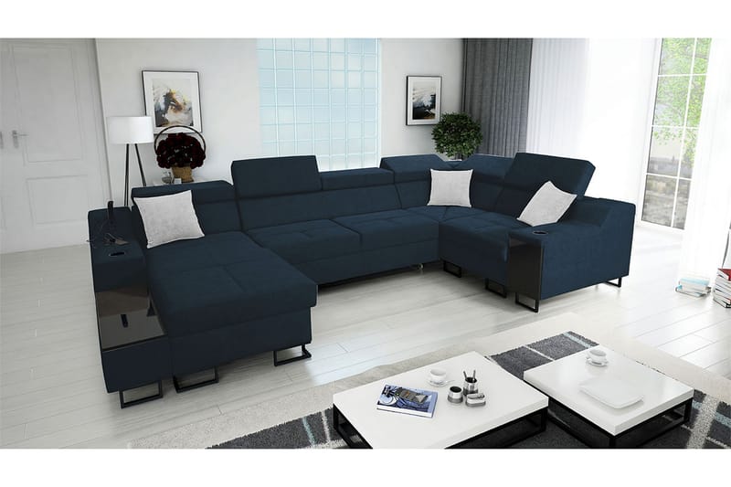 Seginus Hörnbäddsoffa m. Divan 5-sits 268x127 - Blå - Bäddsoffa - Hörnbäddsoffa