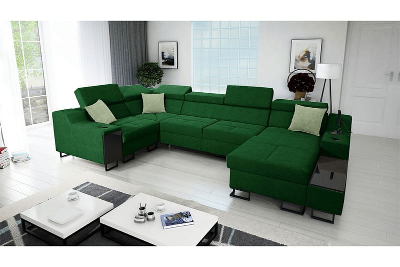 Seginus Hörnbäddsoffa m. Divan 5-sits 268x127 - Grön - Bäddsoffa - Hörnbäddsoffa