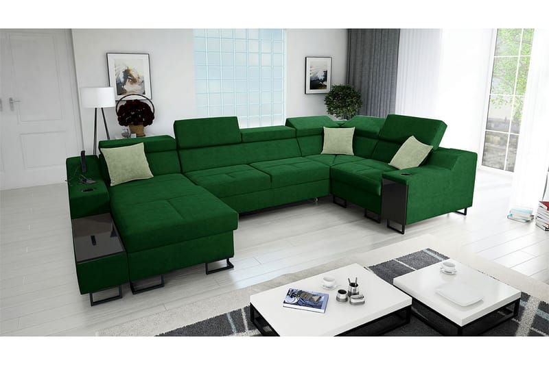 Seginus Hörnbäddsoffa m. Divan 5-sits 268x127 - Grön - Bäddsoffa - Hörnbäddsoffa