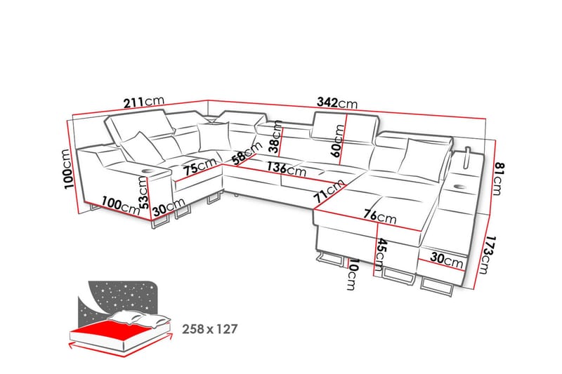 Seginus Hörnbäddsoffa m. Divan 5-sits 268x127 - Rosa - Möbler - Soffa - Bäddsoffa