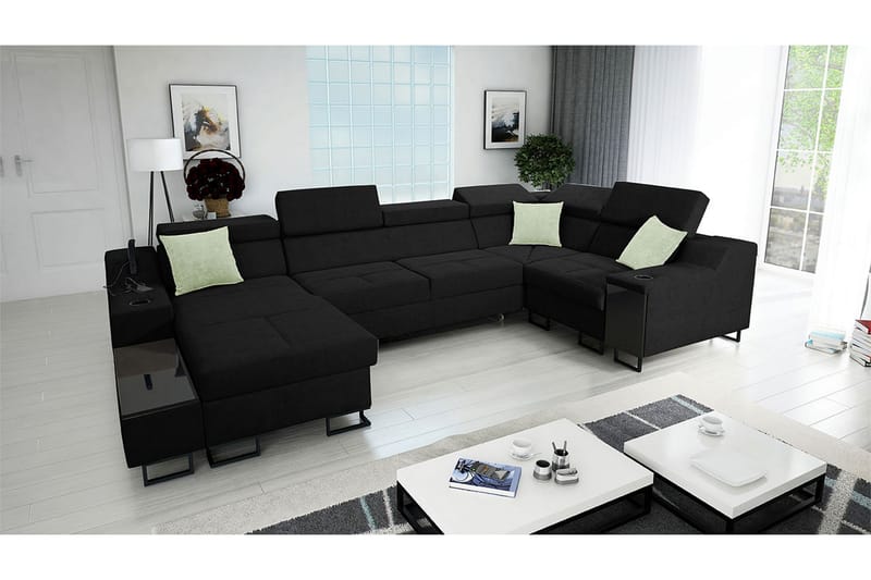 Seginus Hörnbäddsoffa m. Divan 5-sits 268x127 - Svart - Bäddsoffa - Hörnbäddsoffa