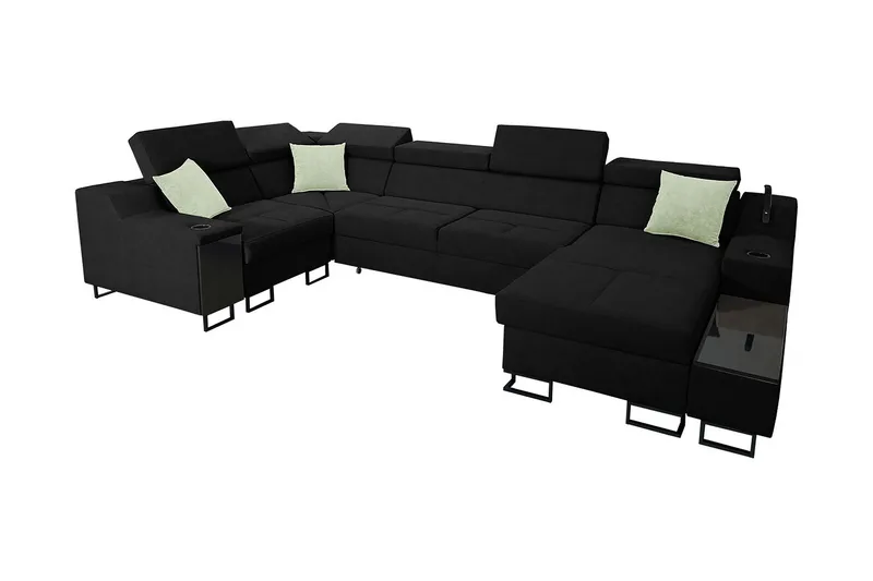 Seginus Hörnbäddsoffa m. Divan 5-sits 268x127, Svart