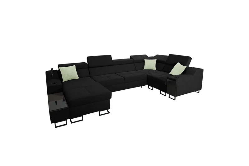 Seginus Hörnbäddsoffa m. Divan 5-sits 268x127, Svart