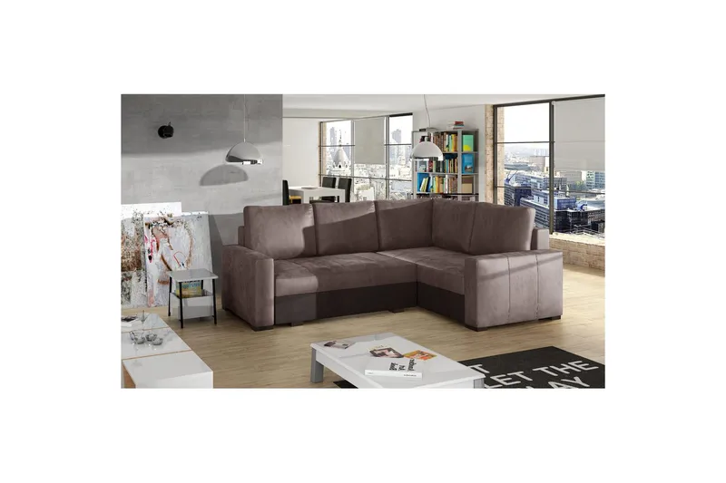 Sektion Eltap Corona 235x162x90 cm - Monolith 09, Monolith 29, Mörkbeige, Brun, Höger - Möbler - Soffa - Bäddsoffa