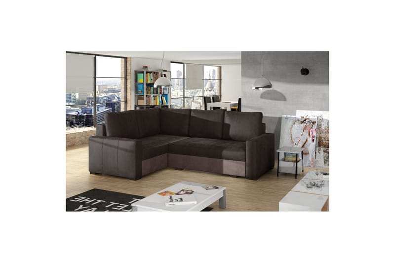 Sektion Eltap Corona 235x162x90 cm - Monolith 29, Monolith 09, Brun, Mörkbeige, Vänster - Möbler - Soffa - Bäddsoffa