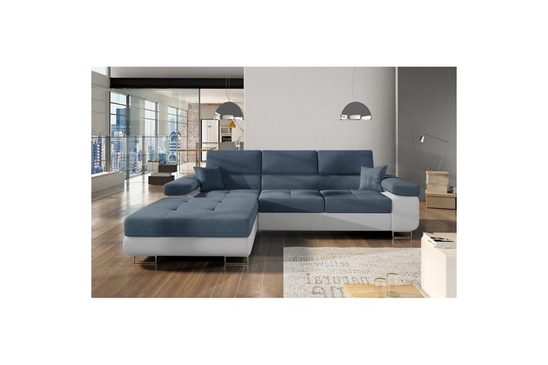 Sektionssoffa Eltap Armando 289x85x203 cm, Omega 86, Mjuk 17, Blå, Vit, Vänster