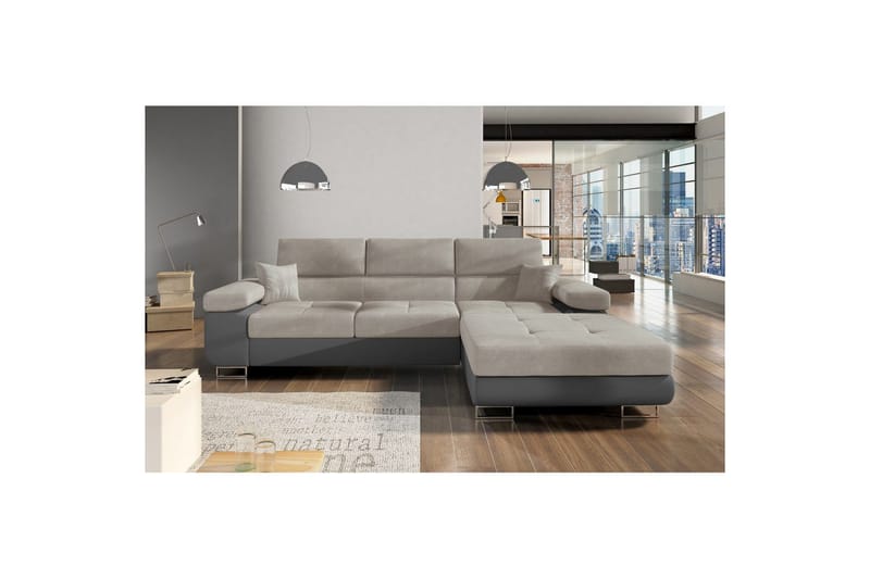 Sektionssoffa Eltap Armando 289x85x203 cm, Soro 83, Soft 29, Vit, Grå, Höger
