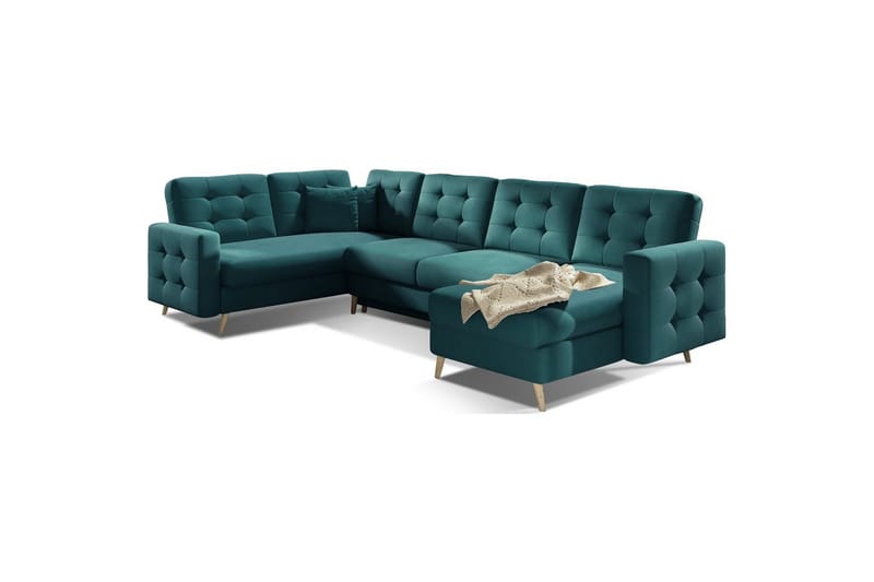 Sektionssoffa Eltap Asgard U 326x202x93 cm - Mat Velvet 75, Grön - Möbler - Soffa - Bäddsoffa