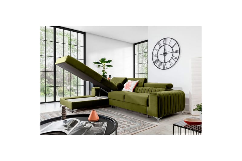 Sektionssoffa Eltap Grayson 278x205x92 cm - Loco 33, Grön, Vänster - Möbler - Soffa - Bäddsoffa