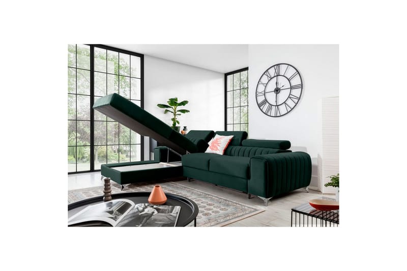 Sektionssoffa Eltap Grayson 278x205x92 cm - Loco 35, Mörkgrön, Vänster - Möbler - Soffa - Bäddsoffa
