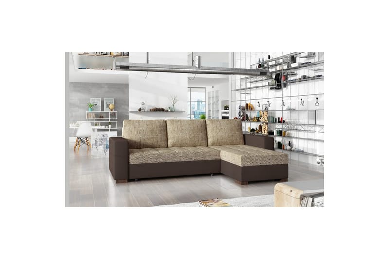 Sektionssoffa Eltap Newark 237x150x90 cm - Berlin 03, Soft 66, Beige, Mörkbrun - Möbler - Soffa - Bäddsoffa
