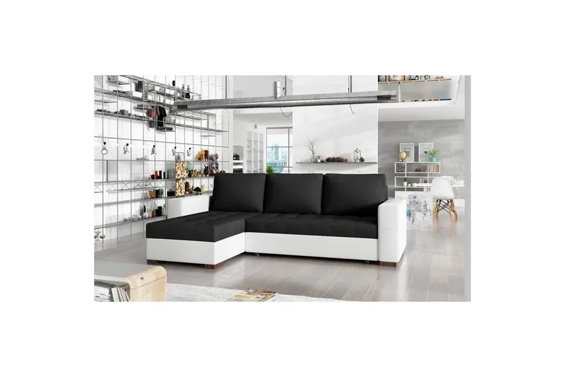 Sektionssoffa Eltap Newark 237x150x90 cm - Sawana 14, Soft 17, Svart, Vit - Möbler - Soffa - Bäddsoffa