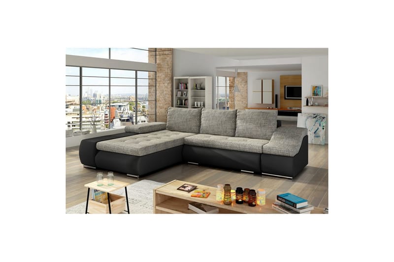 Sektionssoffa Eltap Ontario 295x200x82 cm - Berlin 01, Soft 11, Grå, Svart, Vänster - Möbler - Soffa - Bäddsoffa