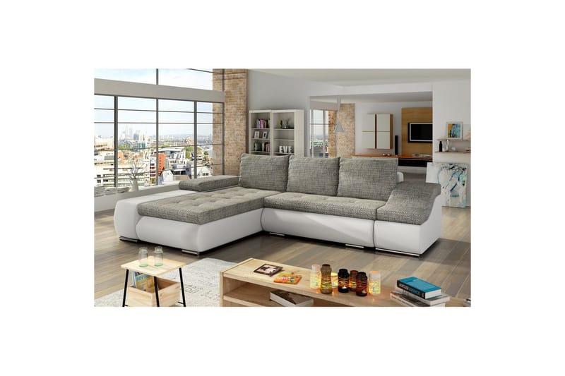 Sektionssoffa Eltap Ontario 295x200x82 cm - Berlin 01, Soft 17, Grå, Vit, Vänster - Möbler - Soffa - Bäddsoffa