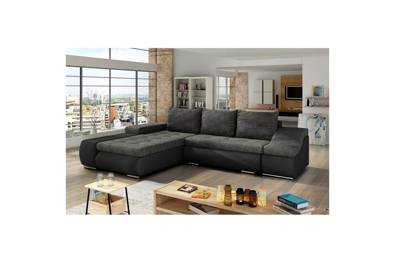 Sektionssoffa Eltap Ontario 295x200x82 cm - Berlin 02, Soft 11, Svart, Vänster - Möbler - Soffa - Bäddsoffa